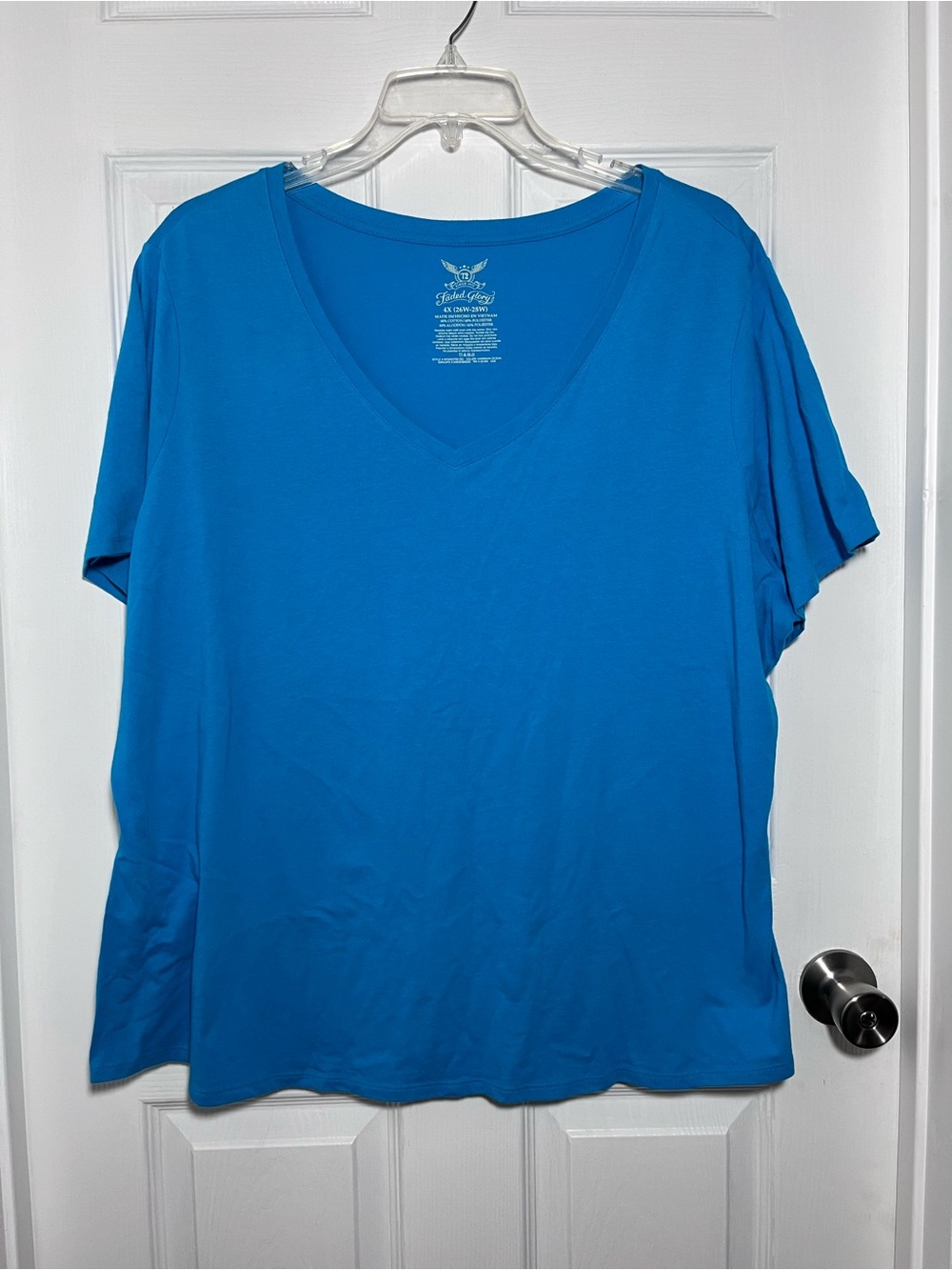 Faded Glory Bright Turquoise Blue V-Neck Short Sleeve Tee